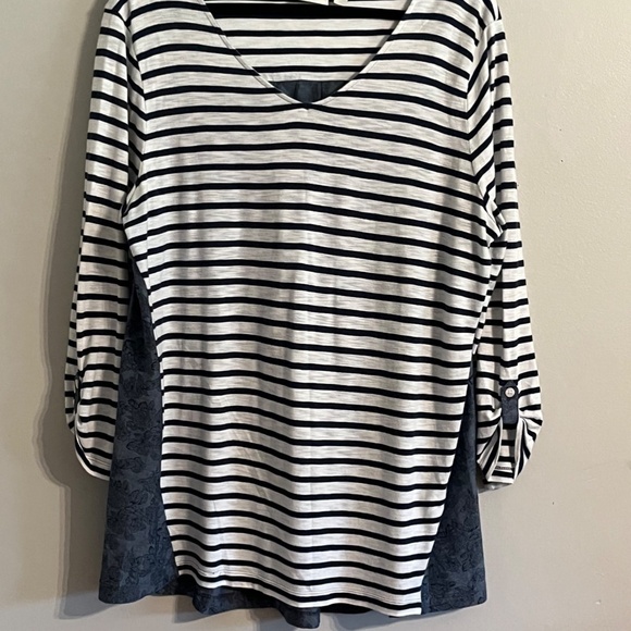 Chicos Women Shirt Size XL Blue Striped Coastal Preppy Mature Old Money Classic - Picture 2 of 14